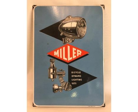A Miller Bicycle Dynamo Lighting Sets pictorial enamel sign, 12 x 17 1/4".