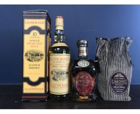 GLENMORANGIE 10 YEARS OLD
Active. Tain, Ross-shire. 
75cl, 40% volume, in carton. 
CARDHU AGED 12 YEARS PURE MALT
Blended Mal