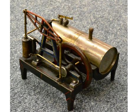 Buckman (USA) Empire Live Steam Beam Engine c1870 with horizontal boiler with inset ends on cast iron base connected to a sin
