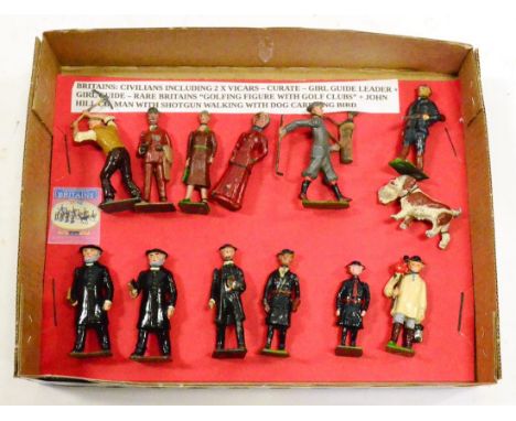 Britains Various Figures including two Vicars (both repainted) curate, girl guide leader and guide (repainted) golfer, lady &