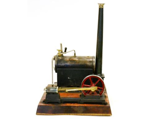 Carette Live Steam Stationary Engine consisting of horizontal boiler mounted on plain stand with chimney, connected to single