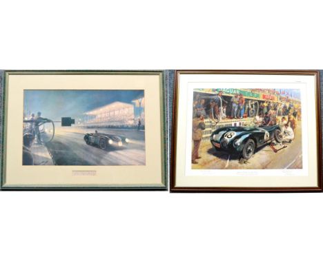Terence Cuneo Sign Print Jaguar  Pit Stop Le Mans 1953 signed by Cuneo and Lofty England (glazed and framed) and an unsigned 