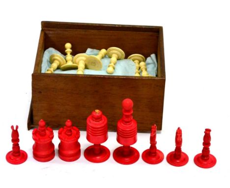 Barleycorn Bone Chess Set complete in wooden box king stands 3.5'', 9cm (G) 