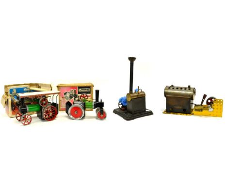 Mamod TE1a Traction Engine (G box P) SR1 Steam roller (F-G, in brown card box F-G); Bing Stationary Steam Engine (G-F, with r