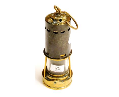 Miners Safety Lamp with brass body and sliding steel top 