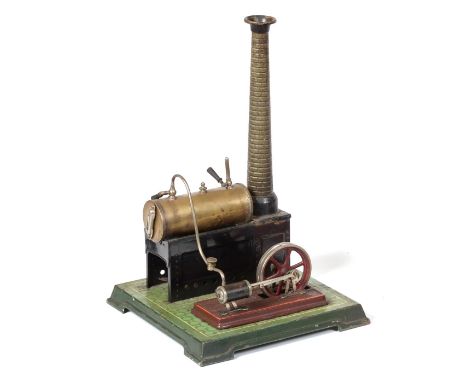 Bing Live Steam Stationary Engine consisting of horizontal boiler  mounted on plain stand with brick effect chimney, connecte