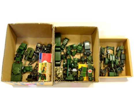 Military Diecast including Dinky Reconnaissance car, ambulance, AA gun, Light tank, Tank transporter and Tank and others incl