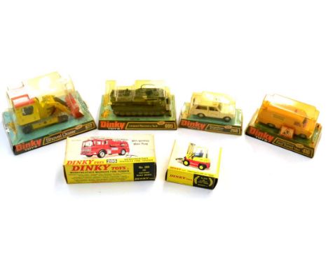 Dinky Various Models 285 Merryweather Marquis fire engine (E box G) 416 Motorway Services van, 699 Leopard Recovery tractor, 