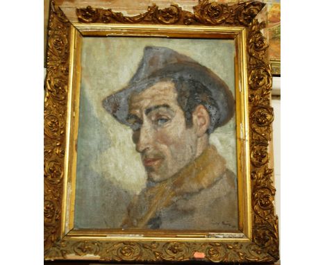 Sidney Smith - head and shoulders portrait of a man, oil on artists board, signed and dated '44 lower right, 50x40cm