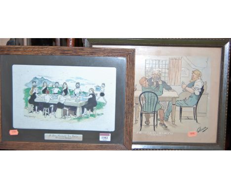George Davey (1882-?) - A pre-historic tea party, lithograph; and other humorous prints and drawings etc 1103