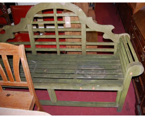 A contemporary slatted teak three-seater lutyens garden bench, width 164cm