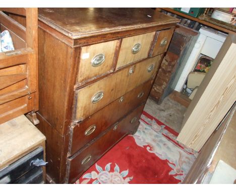 COTTAGE CUT 3 SHORT OVER 3 LONG CHEST WITH HUNTING SCENE BRASS HANDLES ( A/F)