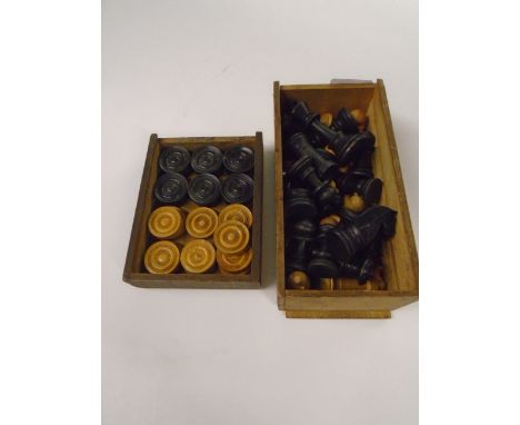 VINTAGE WOODEN DRAUGHTS AND CHESS SET