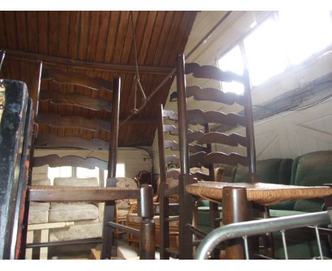 4 LADDER BACK RUSH SEAT CHAIRS