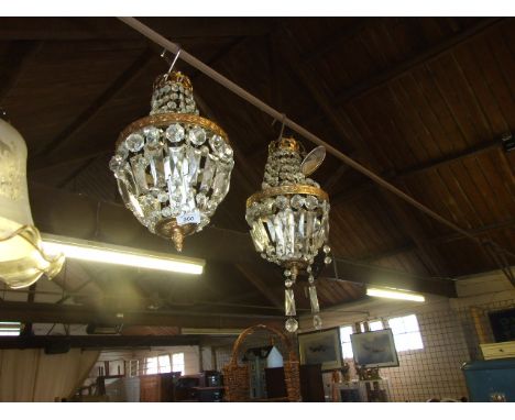 PAIR GLASS / BRASS CEILING LIGHTS &amp; LIGHT SHADE