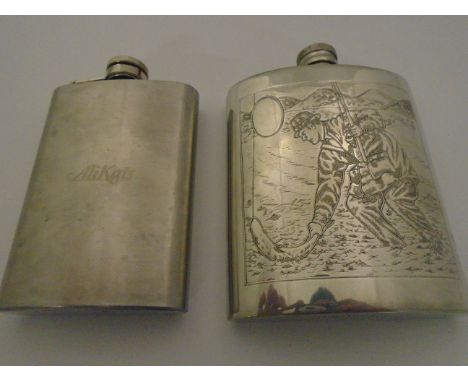 PEWTER FISHING THEMED HIP FLASK AND ALIKATS HIP FLASK