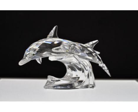 SWAROVSKI CRYSTAL ANNUAL EDITION 1990 "LEAD ME" - THE DOLPHINS, FIRST PIECE IN THE MOTHER AND CHILD TRILOGY, BOXED WITH CERTI