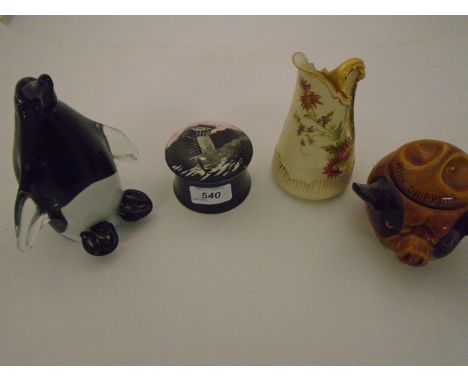 ROYAL WORCESTER JUG , GLASS PENGUIN AND 2 POTS