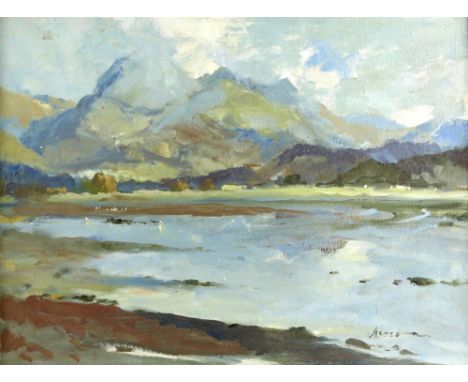 § Edward Wesson (British, 1910-1983), 'Snowdonia from Port Madoc', signed, oil on board, 45cm x 60cmPROVENANCE: Westley Richa