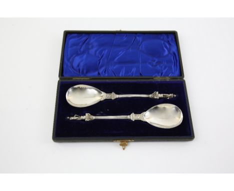 Victorian silver pair of Nelson's Column spoons, by Harry Hayes, Birmingham, 1898, 3oz, 93g, in fitted case .   