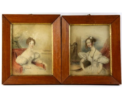William Moore, Snr (British, 1790-1851), two portraits of young women, watercolour on pencil, each signed and dated 1835, in 