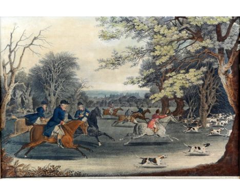 Pair of 19th century coloured prints of King George hunting Published &amp;sold Jan 1st 1820, by Edward Orme Bond, Street , e