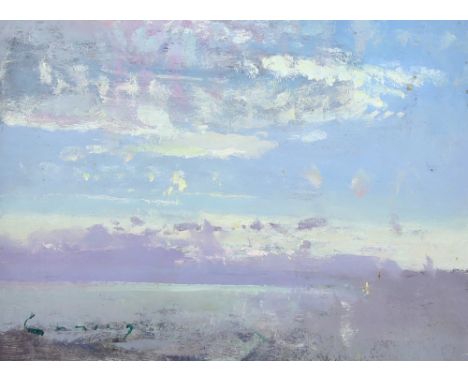 § Fred Cuming (British, b. 1930), 'October, Camber Sands', signed, oil on board, 21.5cm x 29cm. ARTISTS RESALE RIGHT MAYBE AD