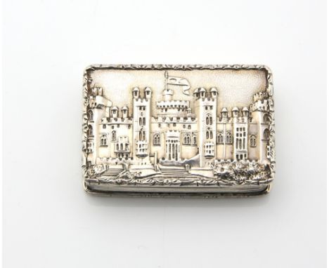 Victorian silver and silver-gilt castle-top vinaigrette, by Nathaniel Mills, Birmingham 1839, the cover chased with Windsor C