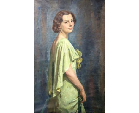 § Francis Edwin Hodge (1883-1949), Portrait of Hazel Bruce Dunlop (1911-2005), oil on canvas, in gilt wood frame 72 x 113 cm.