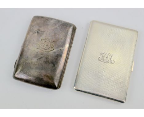 George VI silver cigarette case with engine turned decoration, by Frederick Field Ltd., Birmingham, 1940 and another cigarett