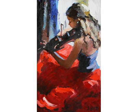 § Sherree Valentine Daines (British, b.1956) 'The young musician'. mixed media on board, signed SEVD, 24cm x 14cm. ARTISTS RE