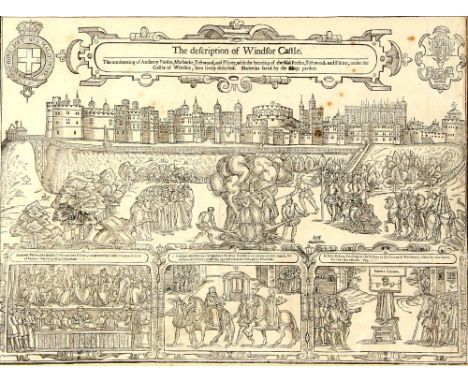 Antique print, entitled 'The Defcription of Windfor Caftle',  25cm x 34cm. .   