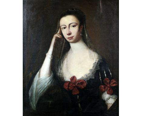 18th Century English School, Portrait of a woman with a book. Believed to be Lady Maria (Walpole) Churchill (1725-1801). Oil 