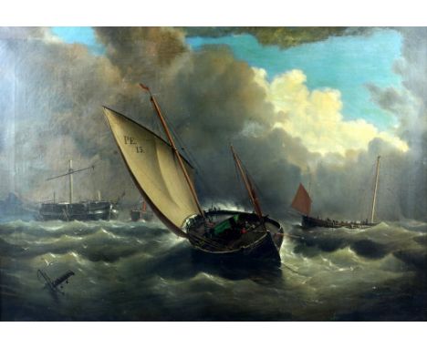 H Forrest, ships on stormy water, signed, dated 1862 oil on canvas, 56 x 83 cm, framed .   Three repairs visible back of canv
