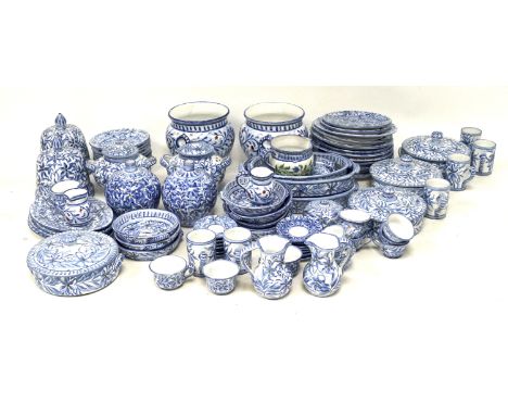 An extensive Portuguese part dinner and tea service. Including plates, bowls, tureens, etc, all in blue and white, marked' Po