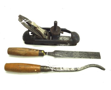 Three vintage tools. Including a Convex concave record No 20 plane and two specialist cabinet trolys
