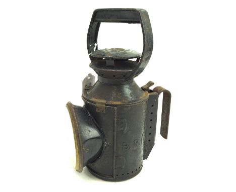 A vintage black British Rail train lantern. Marked 'BR (M)', H28cm