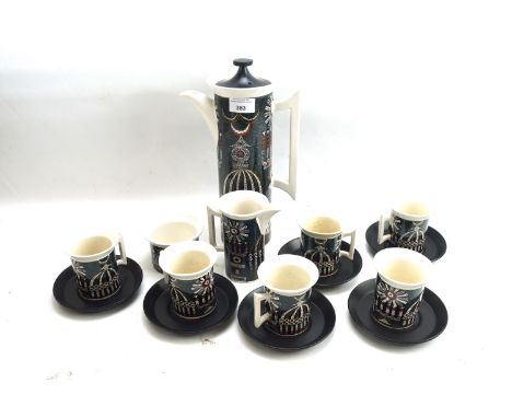 A Susan Williams Ellis Portmeirion 'Magic City' coffee set. Comprising six cups and saucers, sugar bowl, milk jug and tall co
