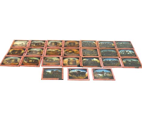 Two sets of early 20th century coloured magic lantern slides. Comprising a set of twelve 'Heroes of the Victoria Cross' and a
