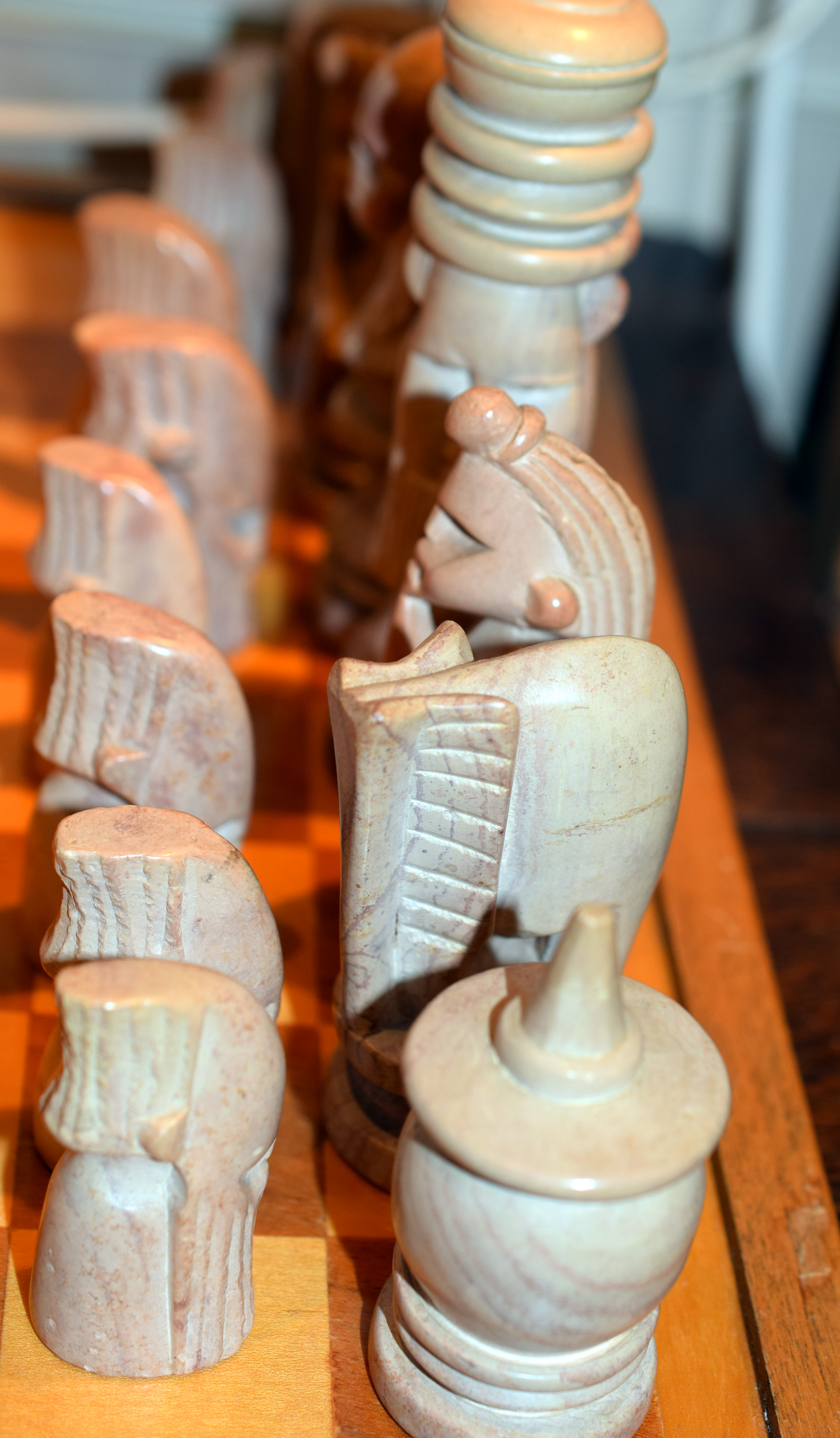 Large soapstone hand carved chess set in an African theme.King stands 5