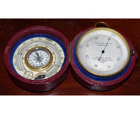 A 19th century lacquered brass meteorological pocket case suite, by Newton & Co., Fleet Street, London, comprising an aneroid