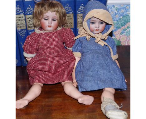 A German bisque head doll, sleeping blue eyes, open mouth, composite jointed body, impressed Germany 39;   another (2)**Pleas