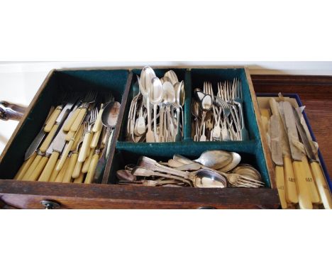 Plated Ware - Fiddle pattern ; cutlery  ivorine hafted knives;  etc**Please note all lots must be collected from Sudbury, Der