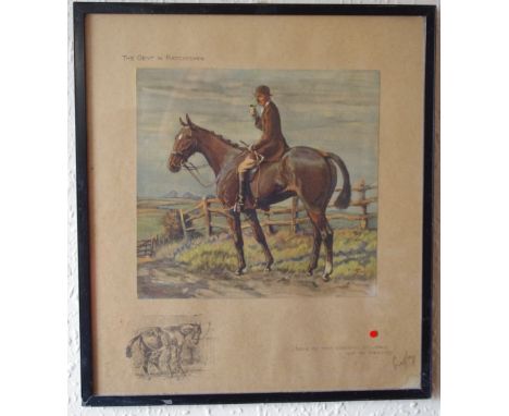 Snaffles, (Charles Johnson Payne), a coloured print, The Gent in Ratcatcher, I have a Man cleaning my Osses Not my Breeches, 