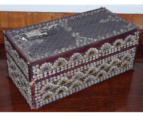 An early 20th century  shell and straw box, inset with mirrors, 33cm wide, 14cm high, 17cm deep**Please note all lots must be