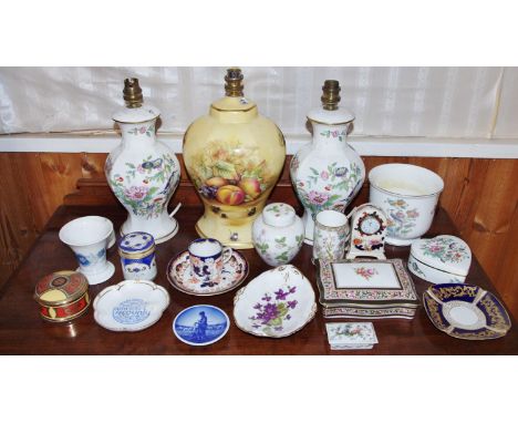An Aynsley Orchard Harvest panelled baluster lamp;  a pair of Pembrooke baluster lamps;  Wild Strawberry ginger jar;  Kutani 