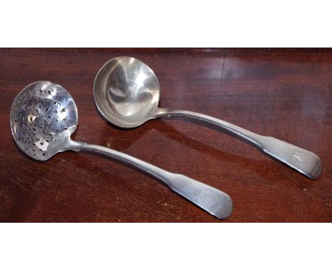 A George III Fiddle pattern saucer ladle, Richard Turner, London 1815;  another, pierced bowl, Richard Turner 1815, 3.3oz 