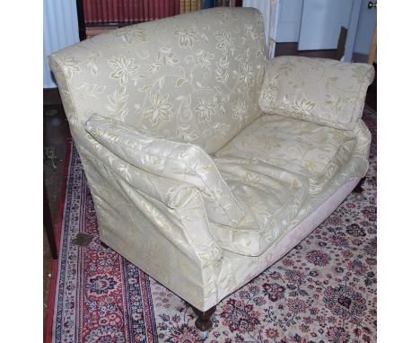 An early 20th century high back sofa, short cabriole legs, 98cm high, 138cm wide, 66cm deep, c.1910**Please note all lots mus