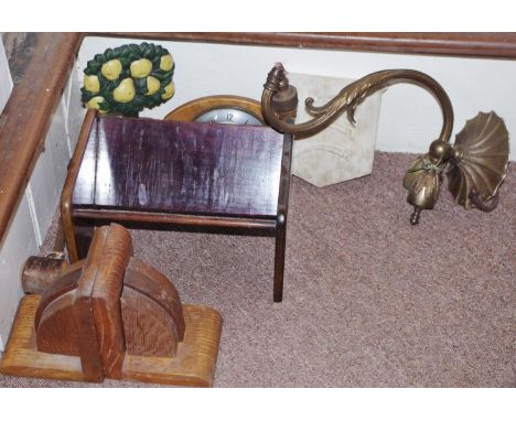 An Edwardian mahogany book trough, c.1910;  a gilt metal wall light; etc**Please note all lots must be collected from Sudbury
