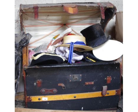 A domed trunk;  various hat, straw boaters**Please note all lots must be collected from Sudbury, Derbyshire on the 30/31/3 OR
